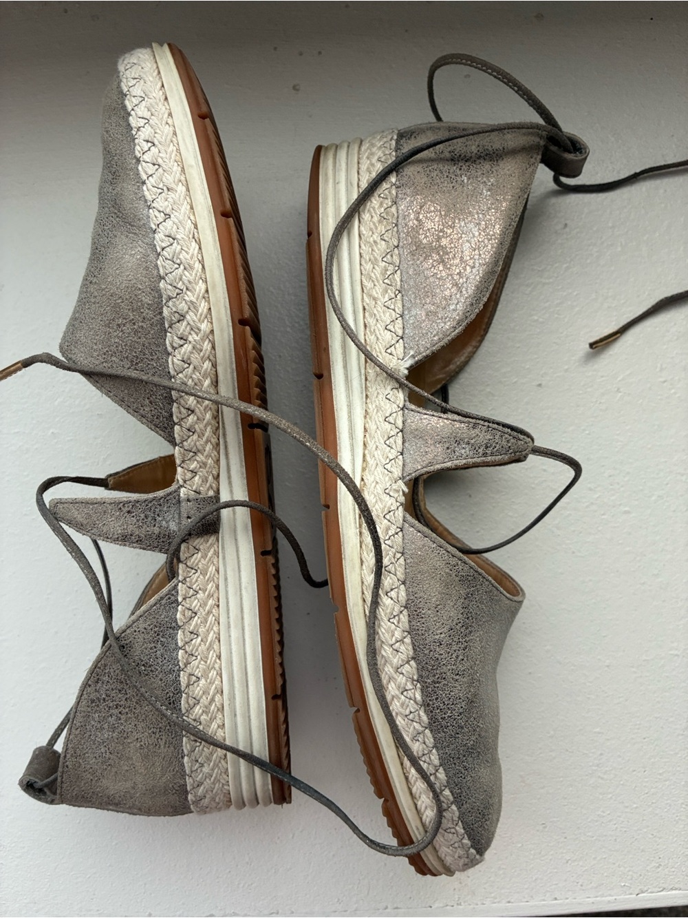 Paul Green Metallic Gray Lace-Up Espadrille Flats - Picture 4 of 7